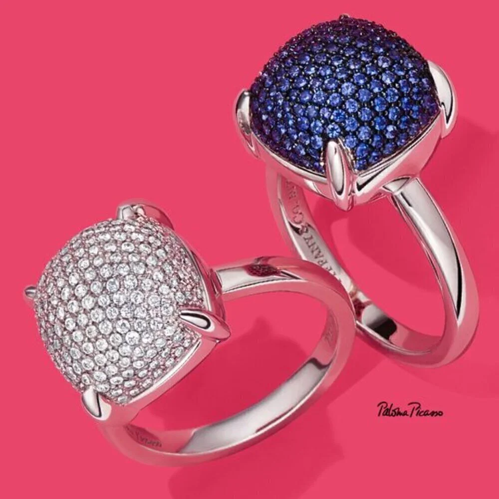 Tiffany & Co. Blue Sapphire Sugar Stack Ring 18k White Gold